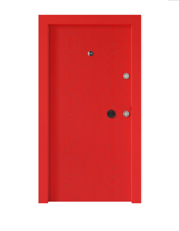 Kırmızı Ahşap Model Görünümlü Çelik Kapı