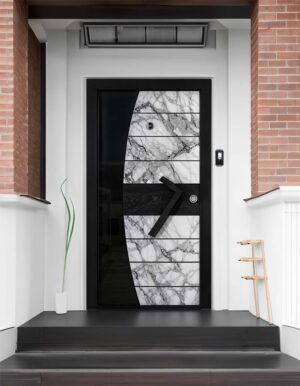 Oval Siyah Camlı Mermer ve Ahşap Çelik Kapı